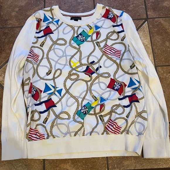 TOMMY HILFIGER NAUTICAL KNIT LONG SLEEVE SWEATER CREW NECK SHIRT SIZE LARGE - Picture 1 of 4